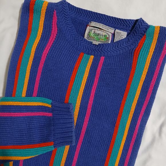 VINTAGE Siegfried Men's Large 100% Cotton Sweater Coogie Like Crew Neck Striped - Picture 1 of 15